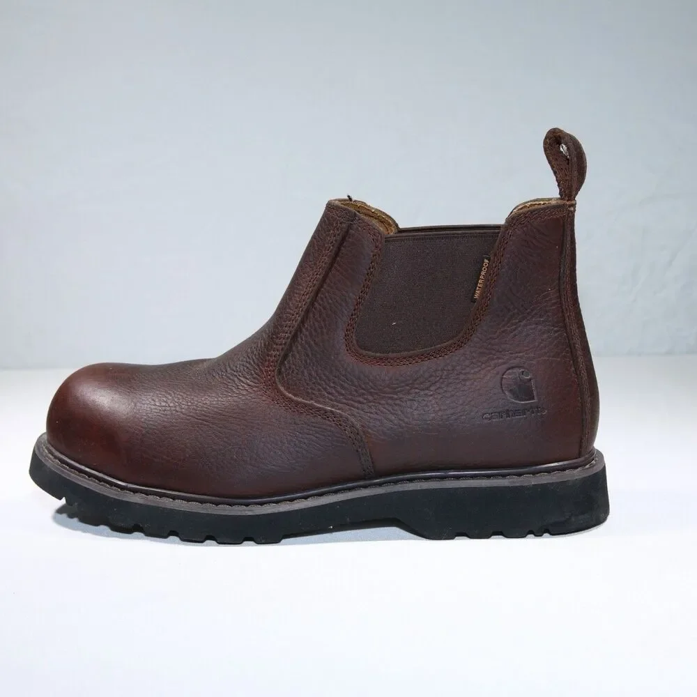 Carhartt CMS4100 Mens Waterproof Chelsea Work Boots 9.5 W Brown Leather Pull on